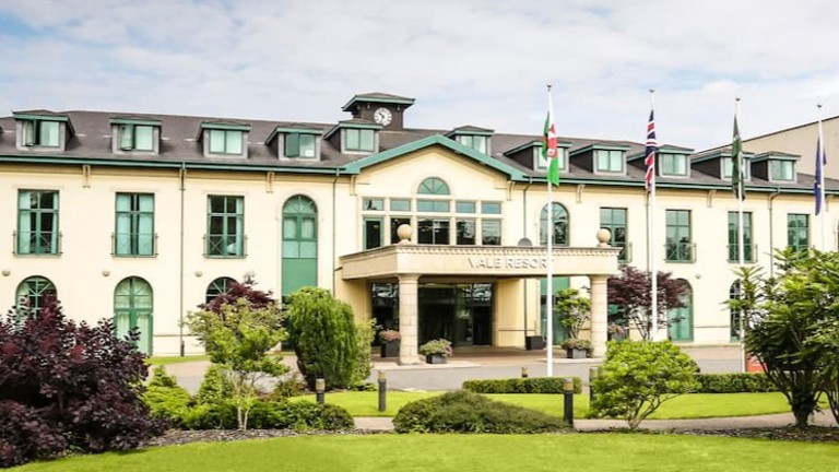 Elegant hotel entrance with classic architecture