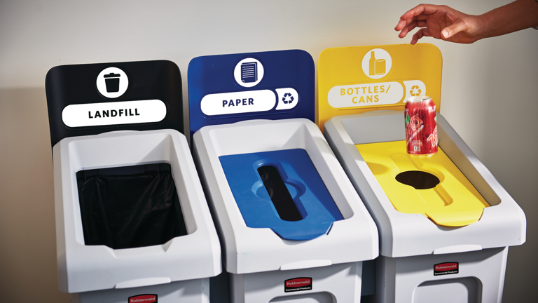 Three recycling bins for landfill